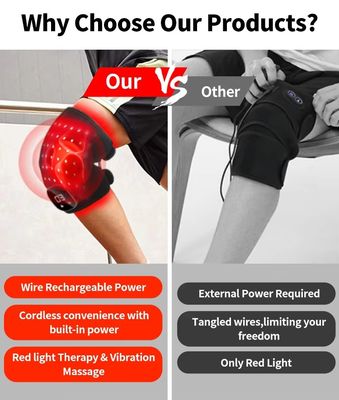 Rood licht therapie knie wrap voor pijnverlichting 660nm 850nm infrarood trillingen massage warmte pad oplaadbaar en draadloos ontwerp